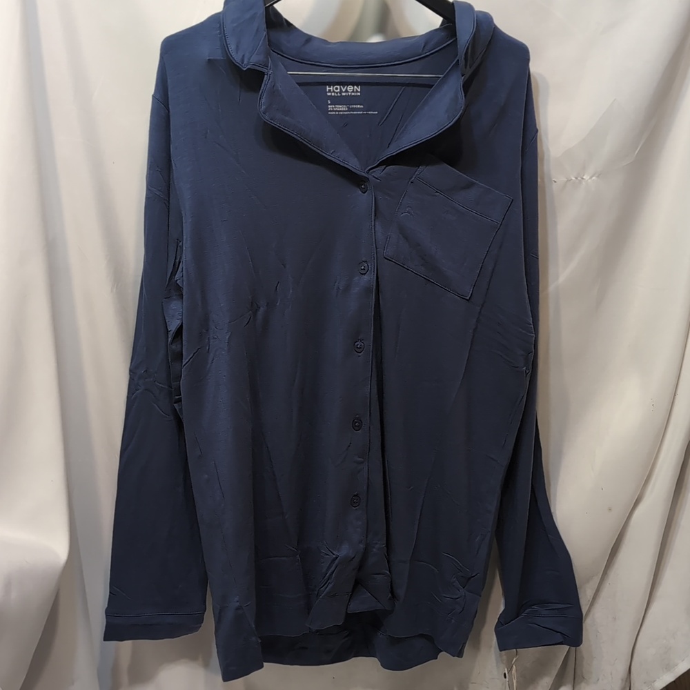 Haven Well Within Blue Button Down Sleep Lounge Wear Shirt Size Small NWT